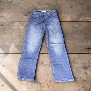 DARK BLUE WASH LEVI’S RIBCAGE STRAIGHT LEG ULTRA HIGH RISE BUTTON FLY JEANS 28